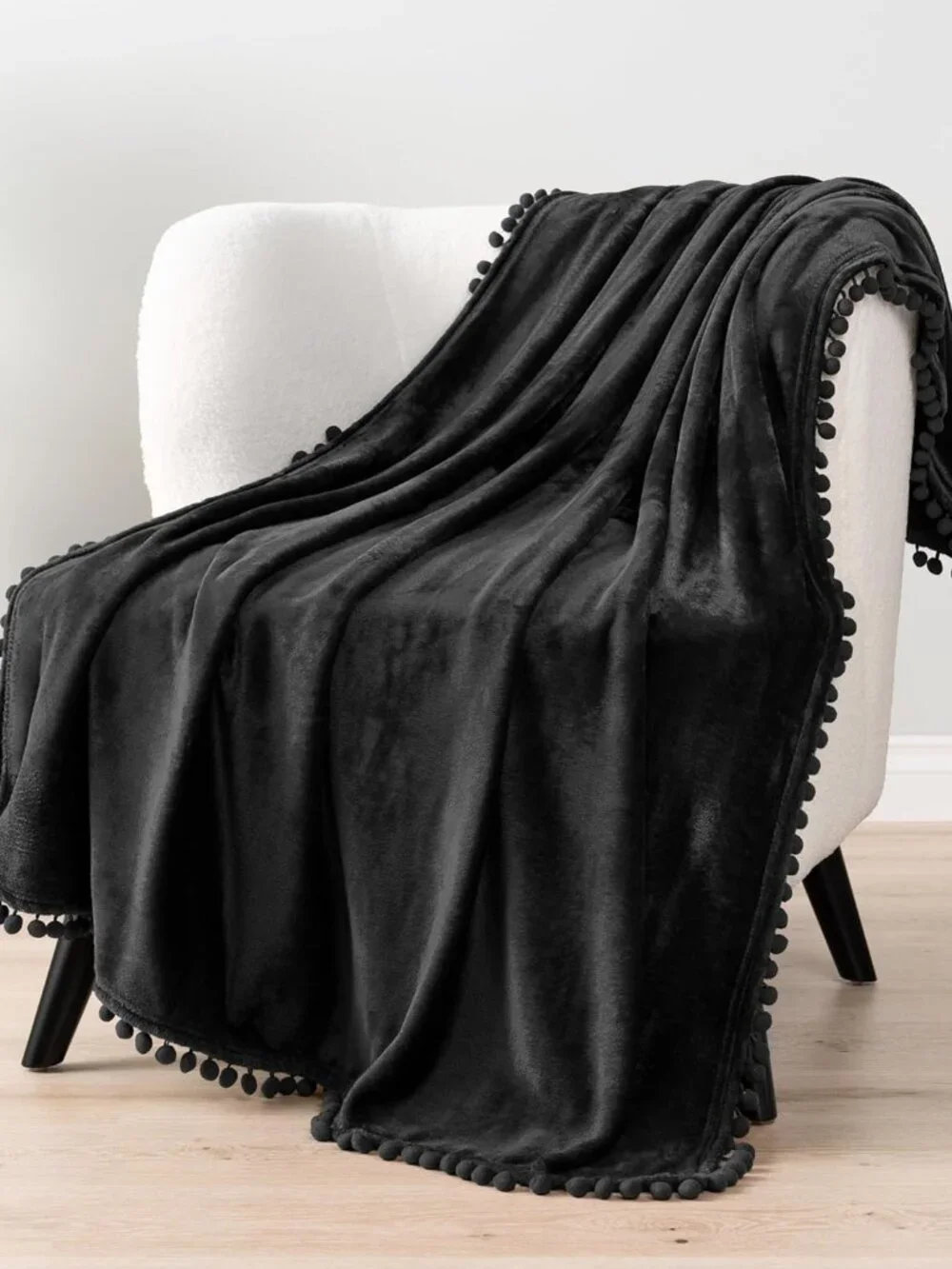 Pom Pom Fringe Velvet Blanket 50x60